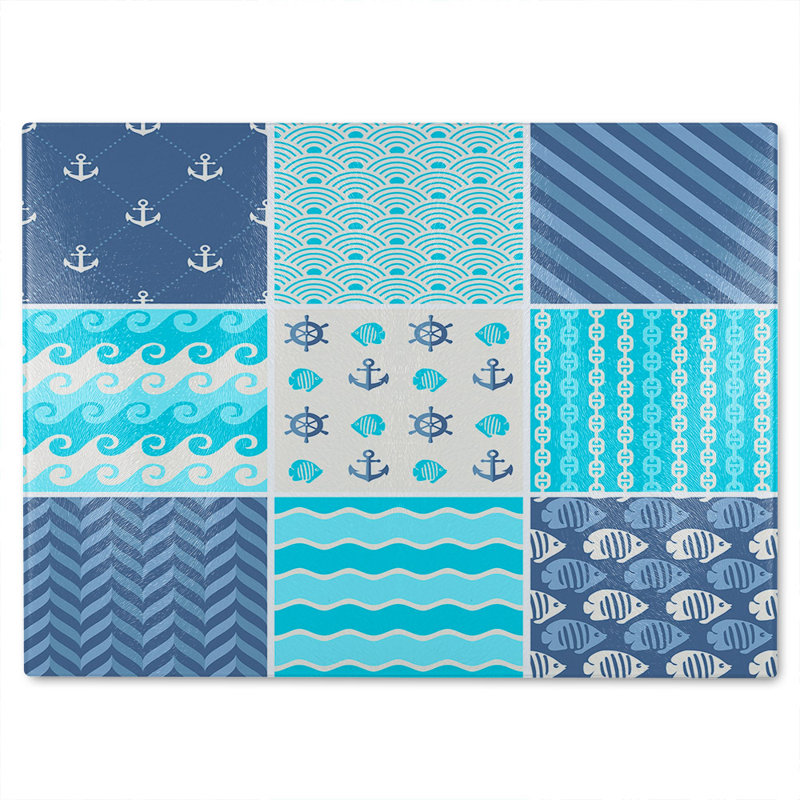 Nautical Tiles Glass Chopping Board, 40cm L x 28cm W