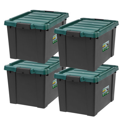19 Gal. Remington Store-It-All Tote Plastic Storage Bin, Heavy Duty Containers, Black (4-Pack)