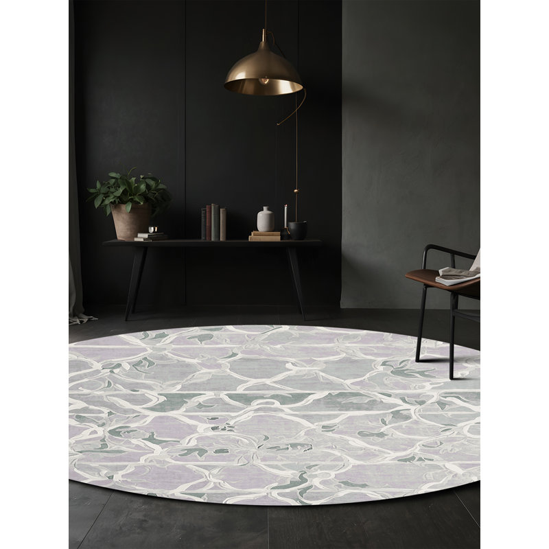 Tapis beige soyeux et moelleux, Rond 3 pi