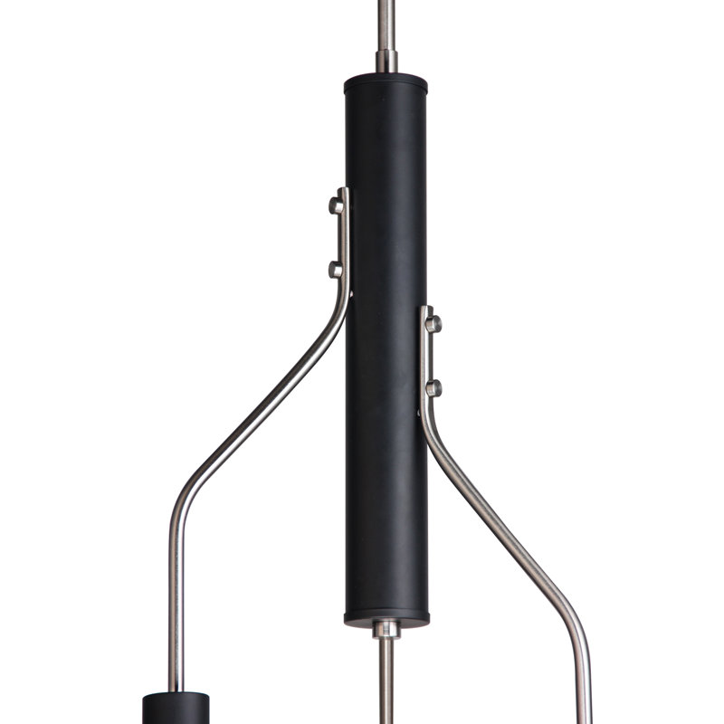 Luminaire suspendu pour grappe 3 lumières Landy, Nickel satiné / noir