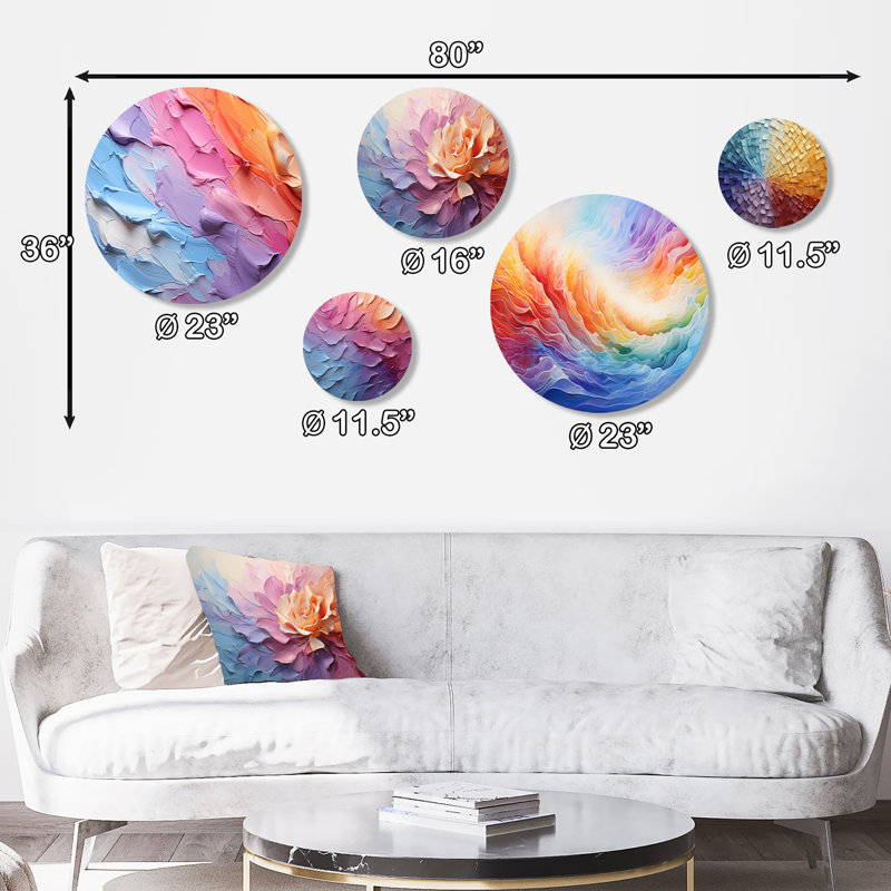 «Rainbow Hue» Harmony - Rainbow Rainbow, ensemble d'art mural rond de 5