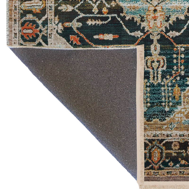 Tapis décoratif multicolore à motif frangé et à motif traditionnel, Tapis de couloir 3 pi 3,37 po x 9 pi 10,11 po