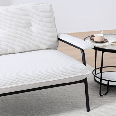 Beige de 53 pouces avec tissu mélangé, bouton classique, adapté aux petits espaces, rayures fraîches, pour