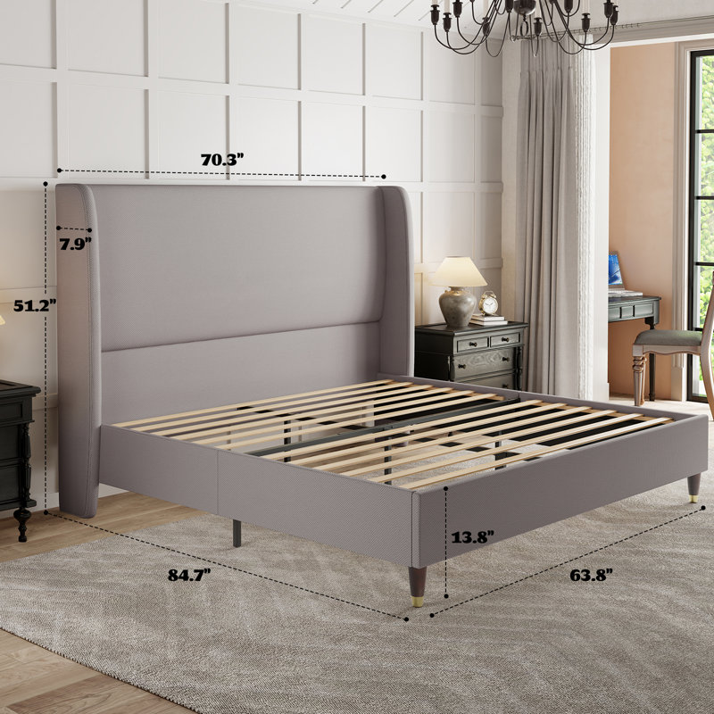 Cameren Upholstered Platform Bed, Queen, Light Gray