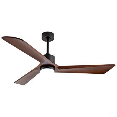 60 Inch Ceiling Fan With Light And Remote, 3 Walnut Solid Wood Blades, Quiet Dc Motor, 6-Speed 5000 Cfm, Dimmable 3-Color Led With Memory, Timer, And Reversible Function For Living Room, Bedroom