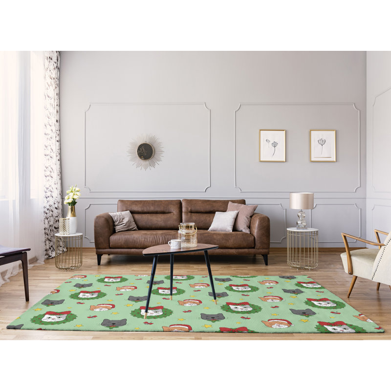 Tapis vert/rouge/gris zone fait main, Rectangle 5 pi x 7 pi