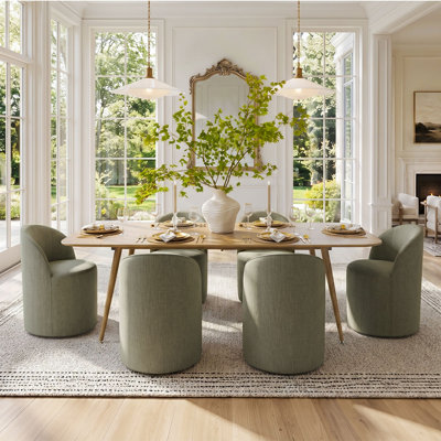 6 - Person Dining Table Sets With Extendable Table & 6 Upholstered Fabric Rolling Chairs