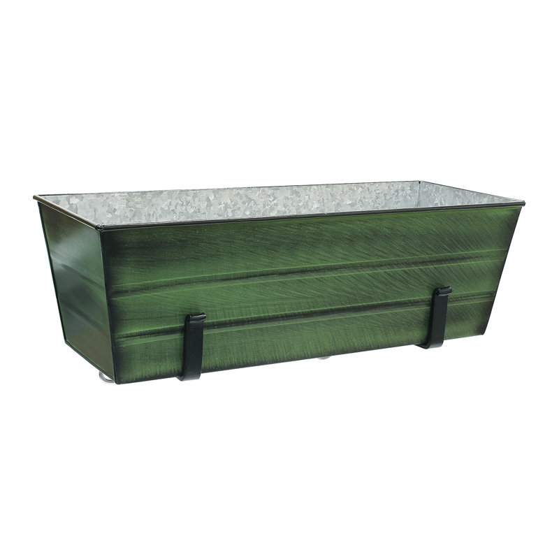 Metal Window Box Planter, Green Patina, 8.75"H x 24"W x 11"D