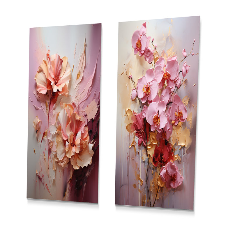 Orchid Elegance Dream - Ensemble de 2 décorations murales en métal orchidée, H 28 po x l 24 po