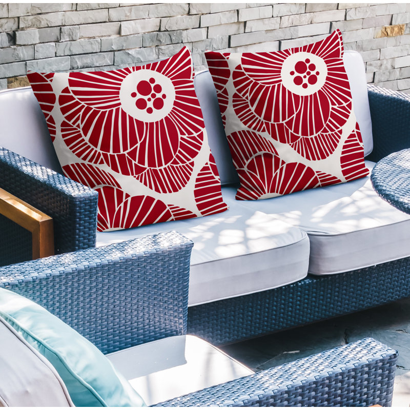 Housse et insert de coussin décoratif intérieur / extérieur en mélange de polyester, L 17 po x H 17 po, Rouge