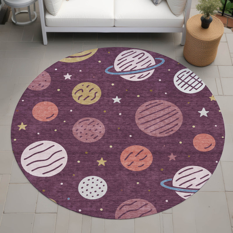 Tapis intérieur / extérieur lavable à la machine pour enfants ACN2619, Aubergine, Rond 8 pi