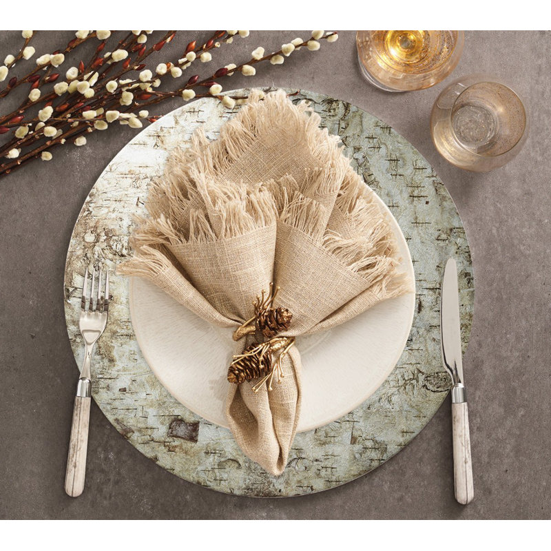Fringe Linen Napkin, Natural/Silver