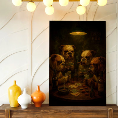 Bulldog Dogs Playing Poker Pub Cigar Beer Vintage Animal Canvas Wall Art Print, Vintage, Animal Inspired Decorative Wall Decor For Living Room Bedroom Office, Gallery Wall Home Accent