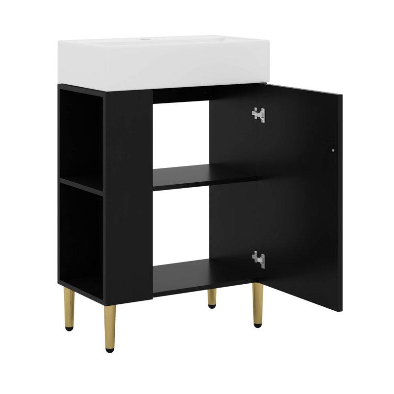 Armoire de rangement pour salle de bain, lavabo simple en céramique, rangement à gauche, Noir