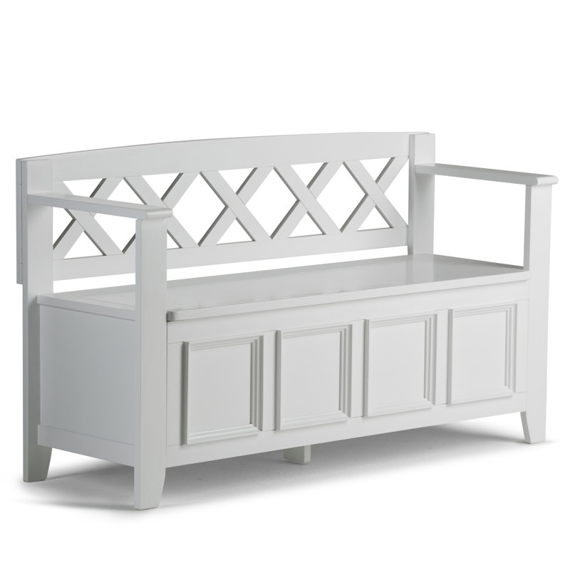 Banc de rangement en bois massif Amherst, Blanc