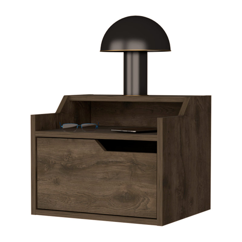 Dual-Shelf Display Floating Nightstand, Dark Brown