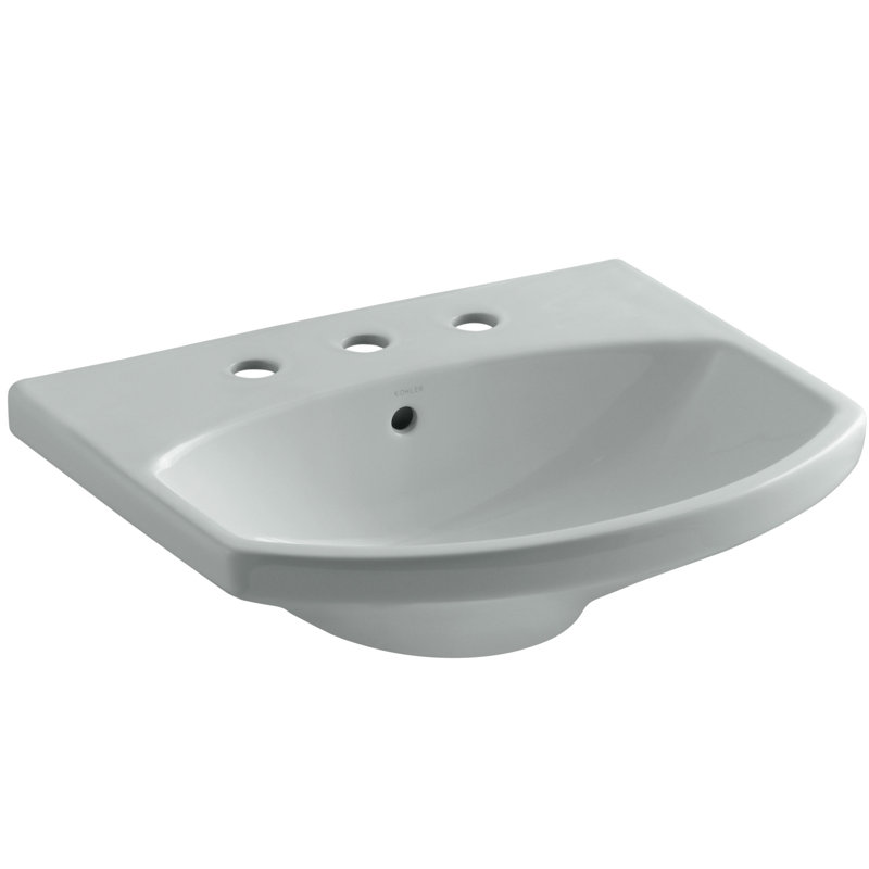 Cimarron Vitreous China 23" Pedestal Bathroom Sink with Overflow, Ice Gray, Single Hole