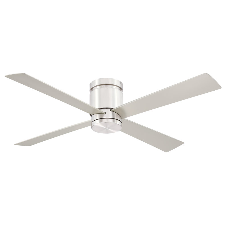 Kwartet 52 inch Indoor/Outdoor Flush Mount Ceiling Fan with LED CCT Select Light Kit and Remote Control - Brushed Nickel with Brushed Nickel blades