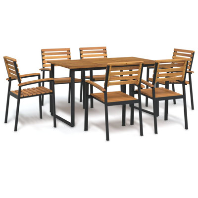 6 - Person Acacia Wood Patio Dining Set with Rectangular Table