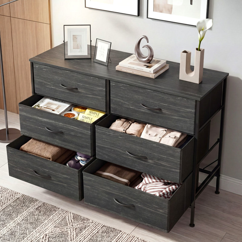 Ojaswi 42.3" W 6-Drawer Dresser With Wooden, Modern Large Storage Dresser With Metal Frame For Bedroom, TV Stand For 50 Inches TVs, Hallway, Entryway