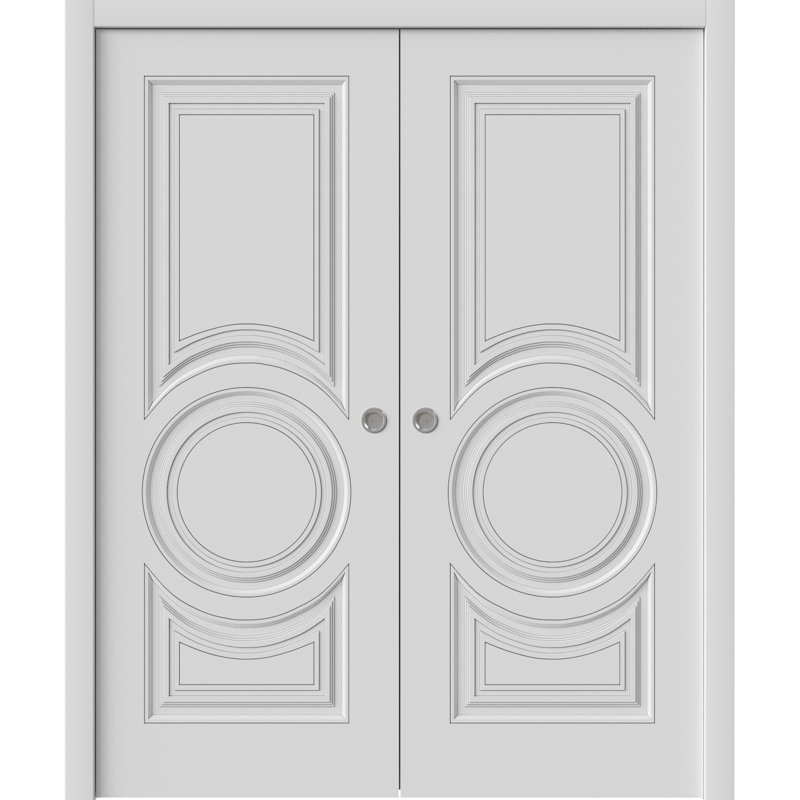 Portes coulissantes à double poche | Émail impérial blanc 1855 | Ensemble de quincaillerie de rail | Portes intérieures de chambre à coucher en bois massif