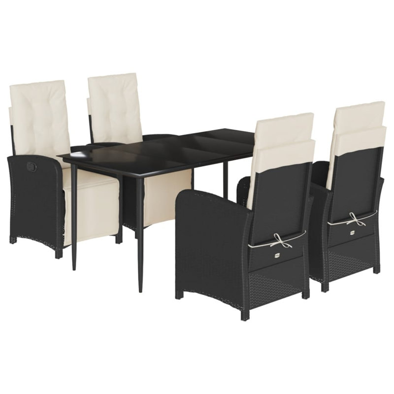 Brunon Patio Dining Set with, Black, 29.1" H x 31.5" W x 63" L, 4