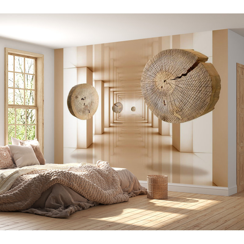 Murale abstraite Drewey, L 82 po x l 115 po, Naturel / blanc / jaune clair, Vinyle