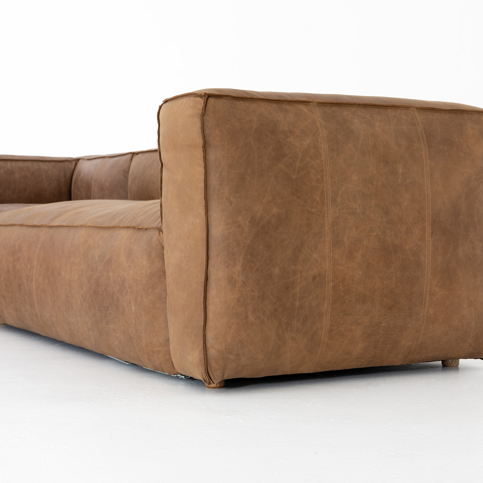 Strom Top Grain Leather Sofa and Chaise, Left Hand Facing, Natural Washed Sand Top Grain Leather