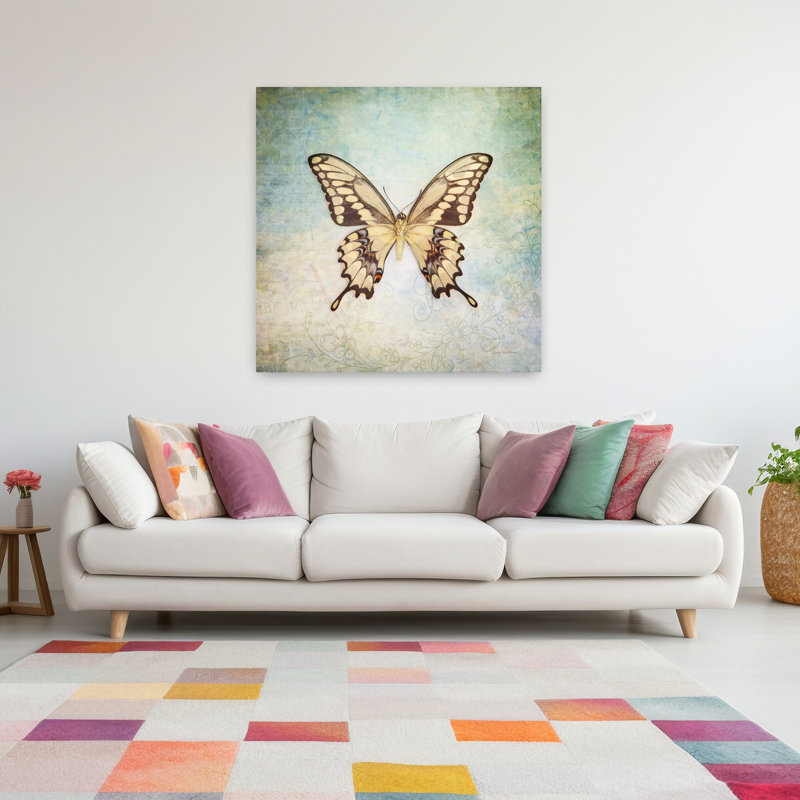 Art contemporain français avec papillon français VI, H 48 po x l 48 po