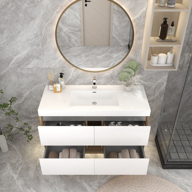 Ensemble de meuble-lavabo mural simple 47 po, Blanc brillant