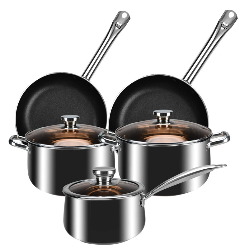 Geinbow Non Stick Saucepan Sets 5 Piece,Including 24/28Cm Frying Pan, 16Cm Milk Pan With Handle And 20/24Cm Soup Pot With Lids
