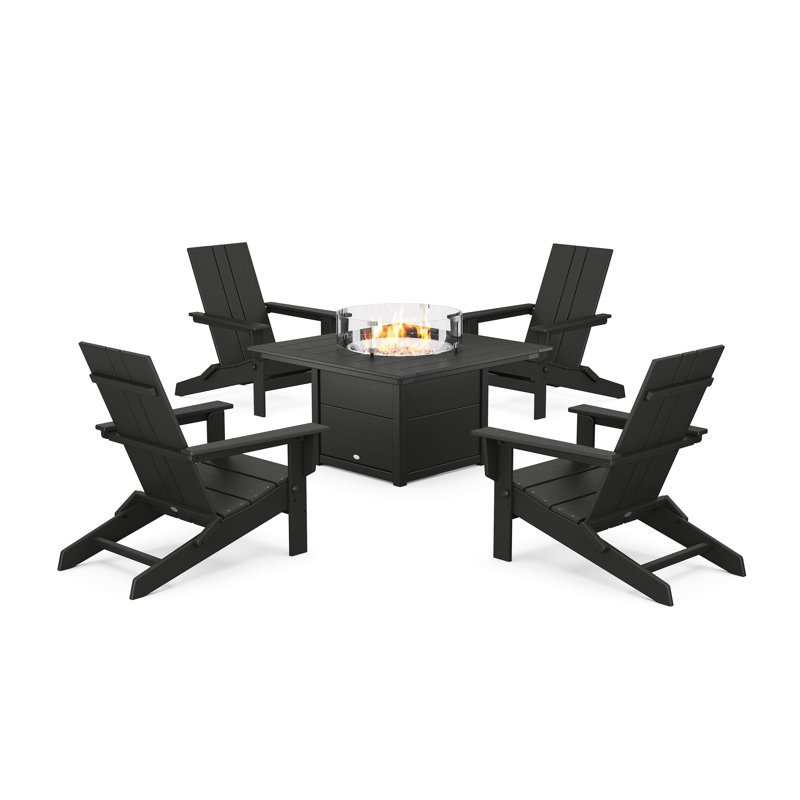 Chaise Adirondack d'extérieur pliable AllModern avec table, Noir, noir, noir, noir