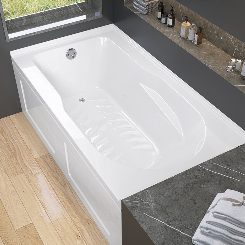 60 In. X 32 In. Alcove/Apron Front Soaking Bathtub With Leftt Drain Hole Rectangular Acrylic Non-Slip Tub In White, Left