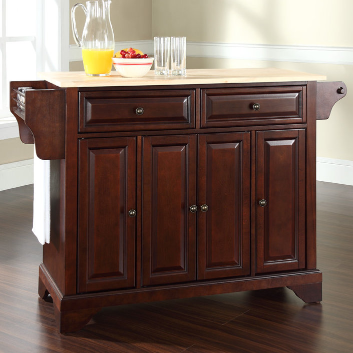 Bert Solid Wood Top Kitchen Island, Vintage Mahogany