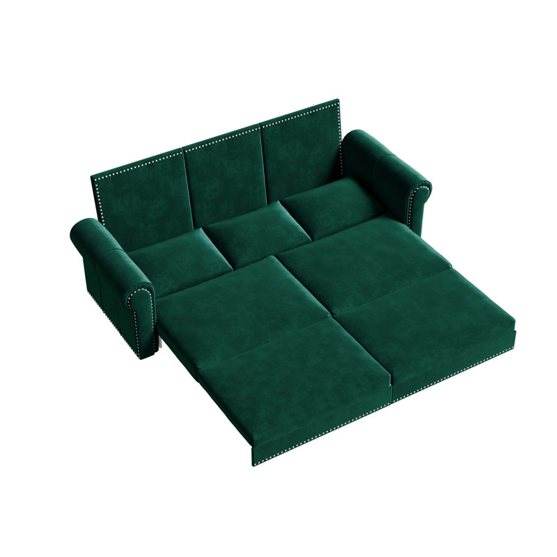 Chesterfield Sofa,Pull Out Sofa Bed,3-In-1 Velvet Convertible Sleeper Sofa With Nailhead Trim & Rolled Arm,Multi-Functional Sofa Bed For Living Room,Bedroom,Apartment,Office
