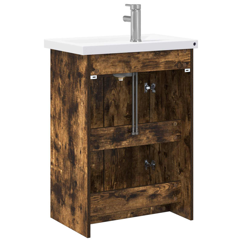 Vanity & Mirror Set, Smoked Oak