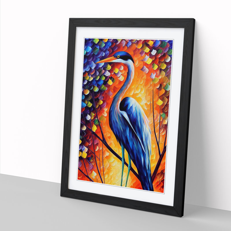 Terrey Heron Painted Vol.2 - Picture Frame Print, 64cm H x 46cm W x 2cm D, Black
