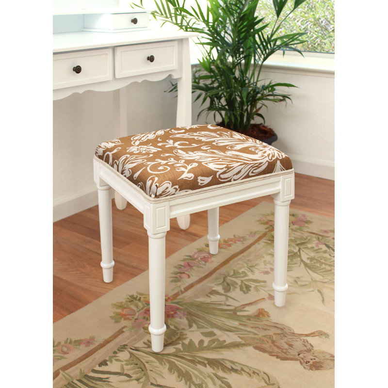 Tabouret de coiffeuse en lin à motif floral turquoise Toscan Aqua, Blanc, Caramel