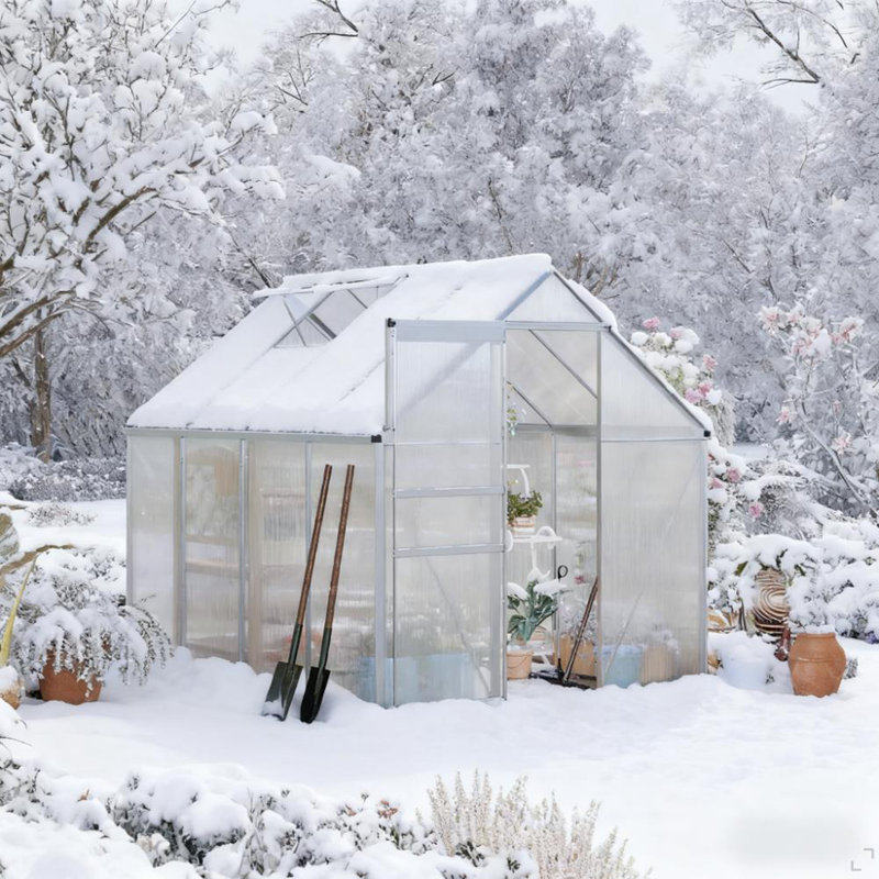 Outdoor Greenhouse 8' X 6'Walk-In Garden Greenhouse  For Winter, Silver, 8' H x 6' W