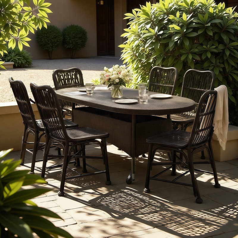 Ensemble repas d'extérieur sophistiqué 7 pièces pour 6 personnes toutes saisons | Patio et jardin, sans chaises d'assemblage