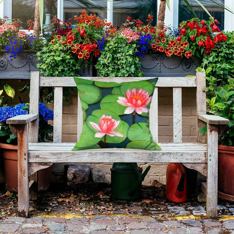 Lotus flowers in a swamp - 20"x20" Outdoors Throw pillow - Spun poly - Print on demand, 20" H x 20" W