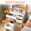 Coiffeuse avec grand miroir et lumières, couleur / luminosité réglable, 2 prises de courant / 2 ports USB, bureau de maquillage blanc avec tabouret de rangement, 3 tiroirs, 1 armoire, 3 espaces de rangement ouverts