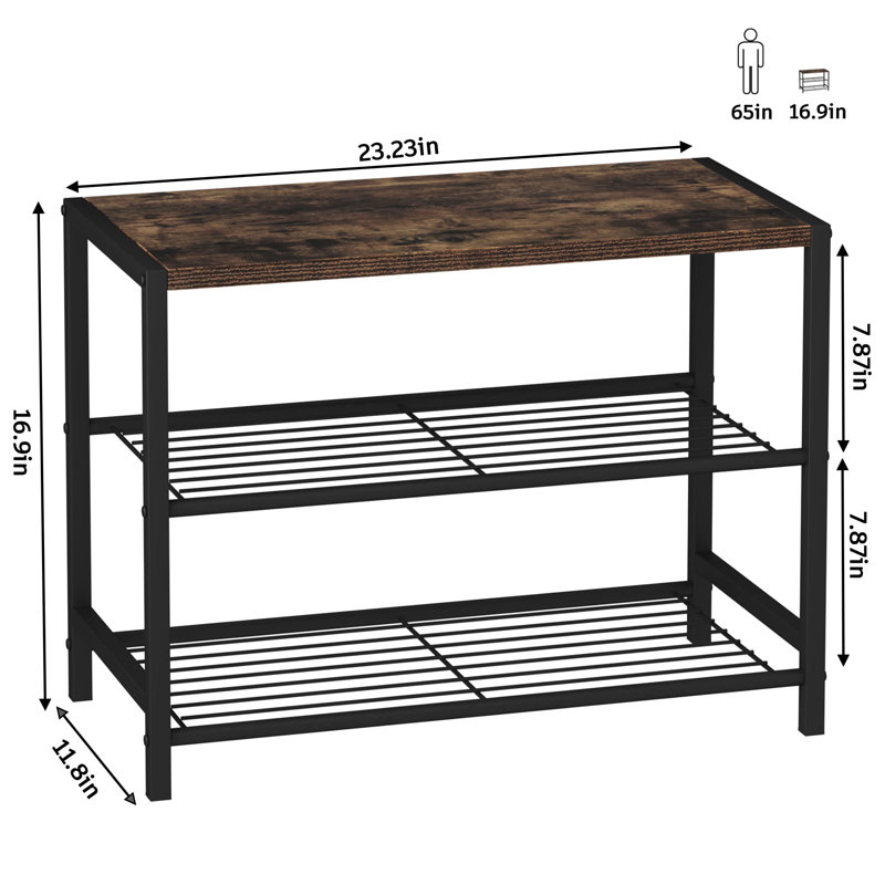 9 Pair Shoe Rack, Rustic Brown/Black
