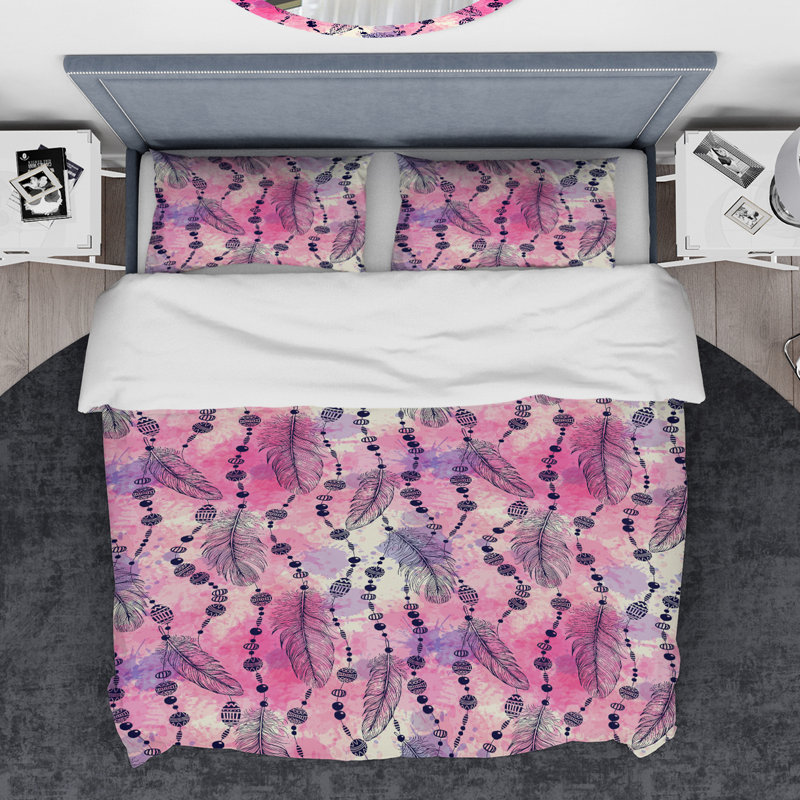 Ensemble de housse de couette designart bohémien plumes et perles, Housse simple + 1 taie décorative