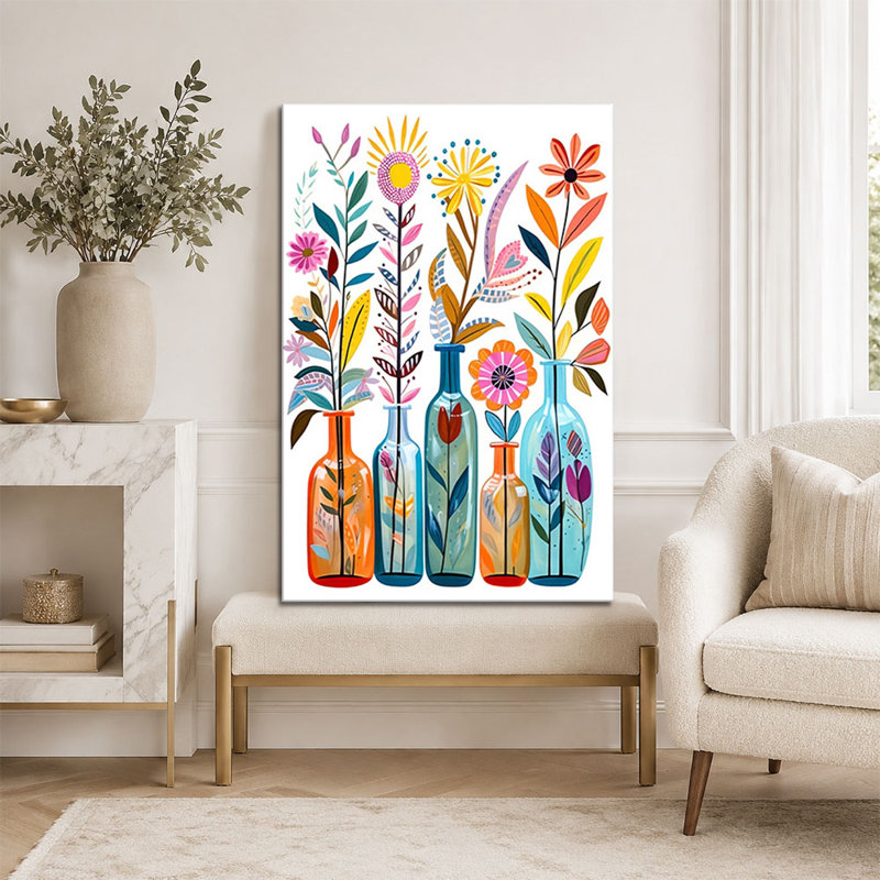 Colourful Abstract Flowers in Glass Bottles Canvas Painting, 28*40 inch (70*100*2cm)