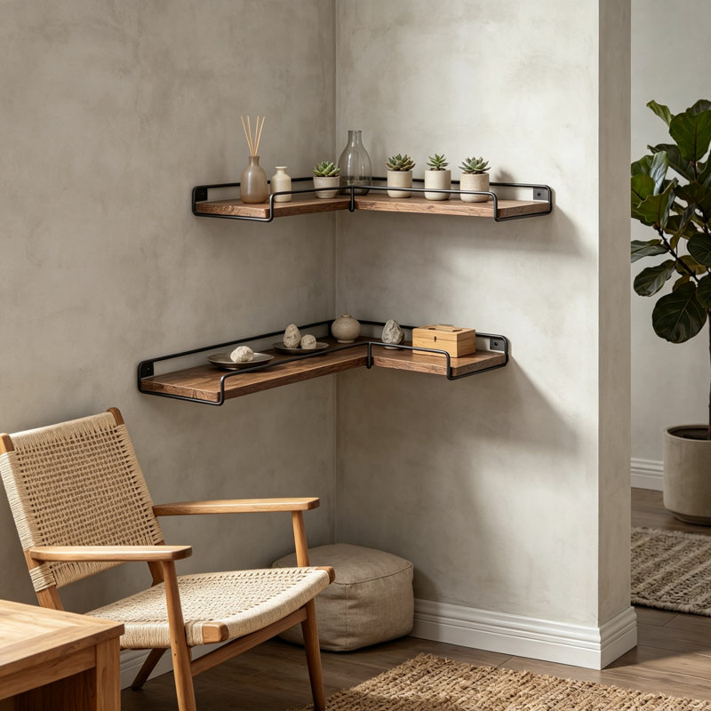 Engineered Wood, Metal Floating Shelf