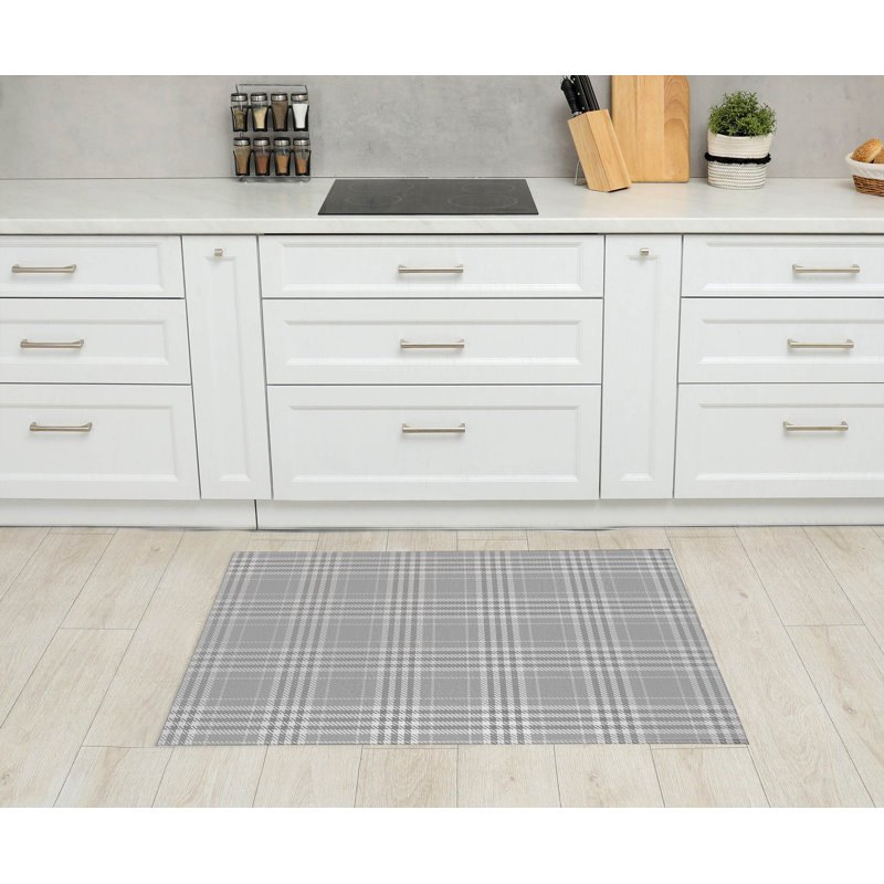 Diano Plaid Kitchen Mat, Grey, Rectangle 2' x 3'