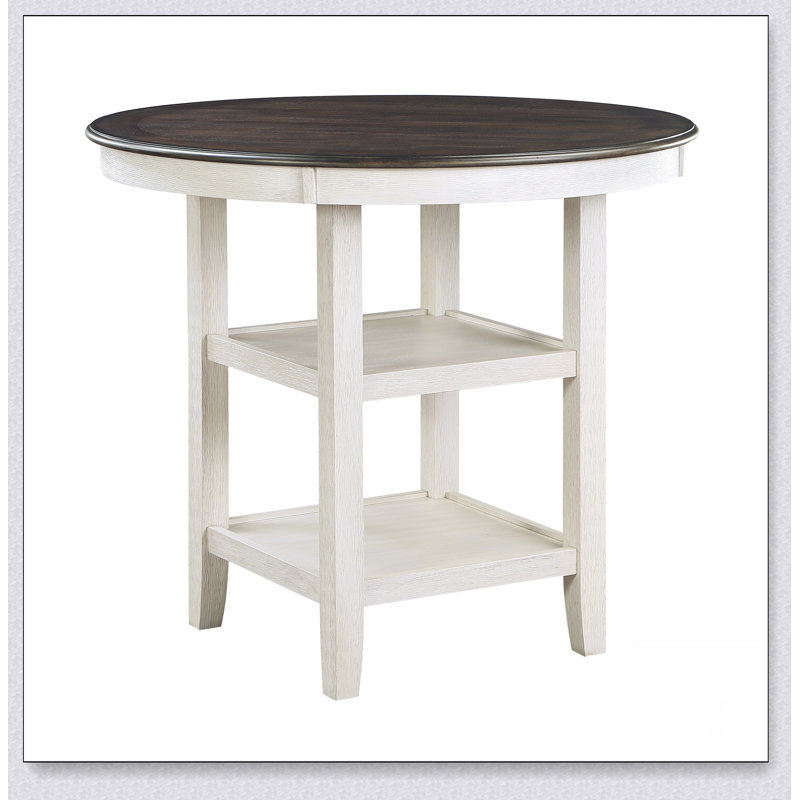 Table de hauteur comptoir brun et blanc antique avec 2 tablettes de présentation transitionnelles