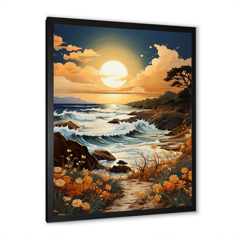 Sable bord de mer côtier - décoration murale nautique et plage, Cadre photo noir, H 20 po x l 12 po x P 1 po