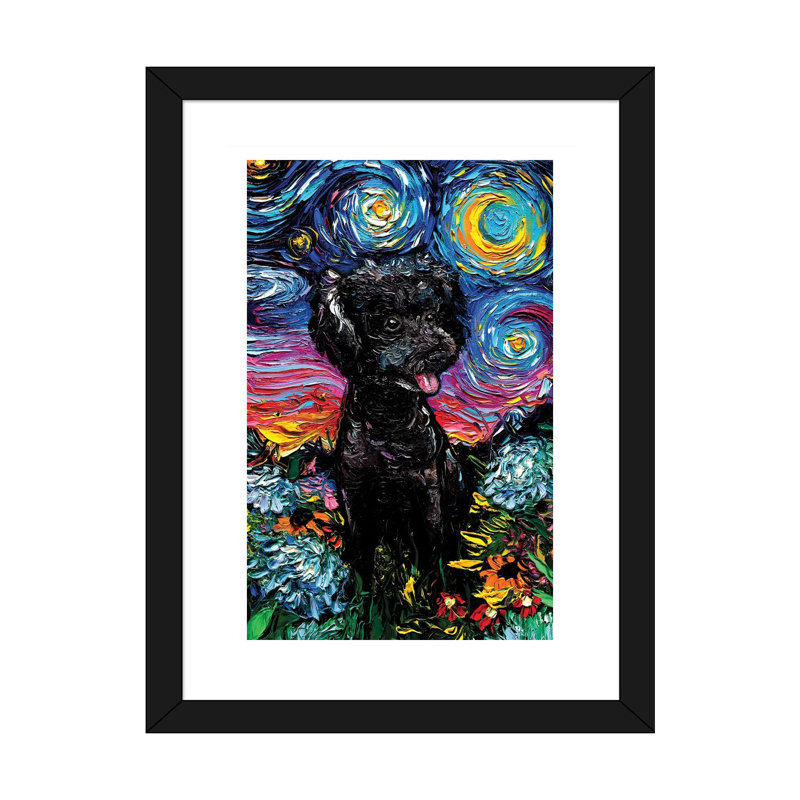 Reproduction d’art « Black Poodle Night III » par aja Trèves, Blanc, H 32 po x l 24 po x P 1 po, Papier encadré noir